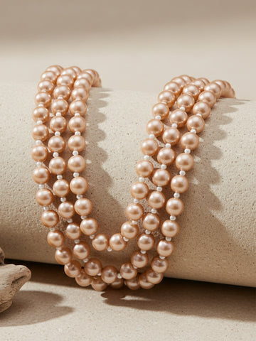 Rose Gold Pearl Beaded Choker Necklace