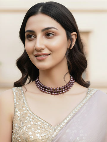 Purple Beaded Choker Necklace