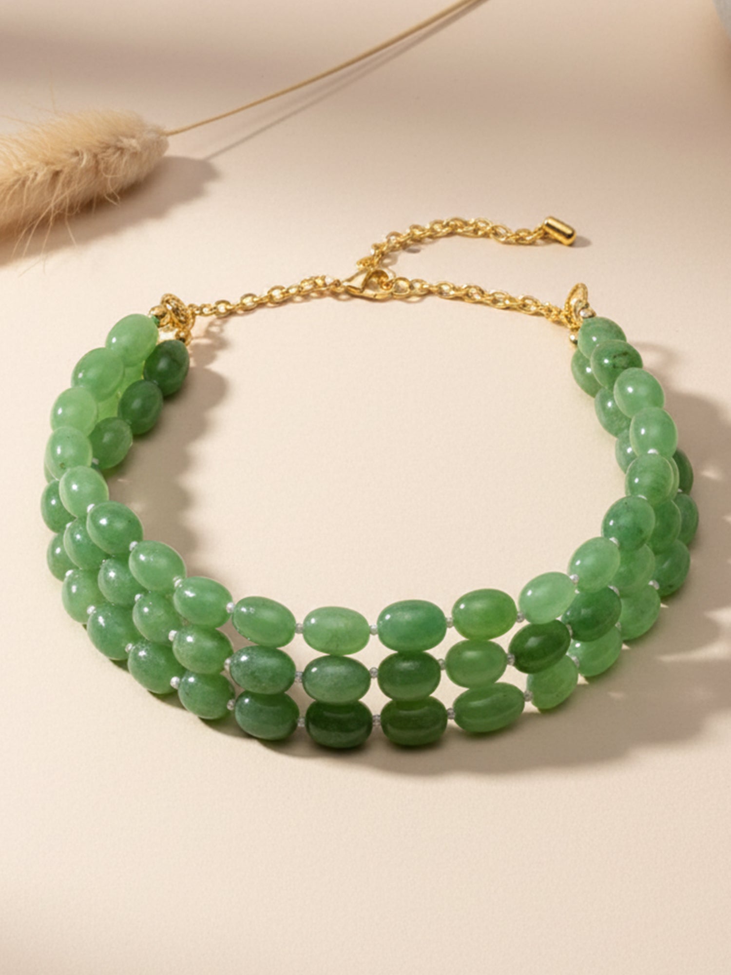 Karatcart Light Green Tumble Stone Studded Beaded Choker Necklace for Women