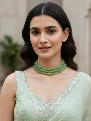 Karatcart Light Green Tumble Stone Studded Beaded Choker Necklace for Women
