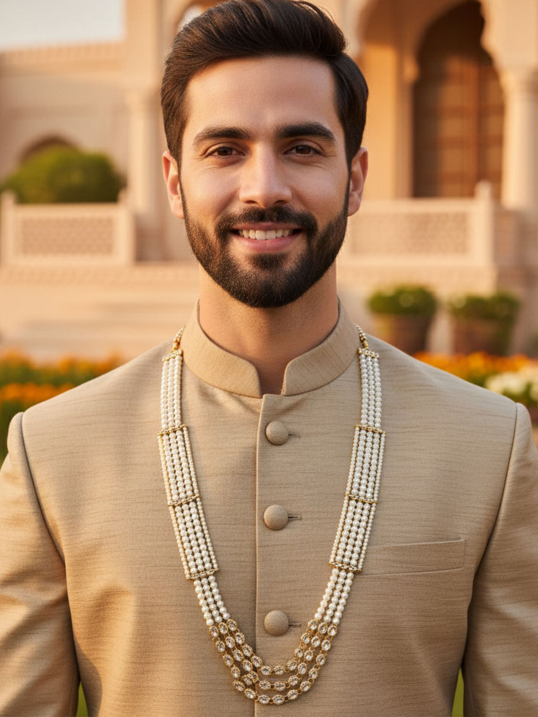Karatcart Gold Plated Pearl Maharaja Haar Groom Necklace for Men