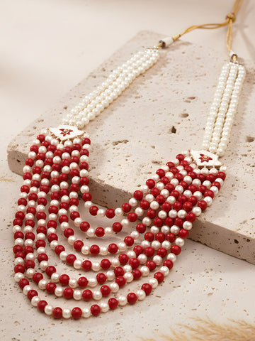 Karatcart Red and White Pearl Enamel Maharaja Haar for Men
