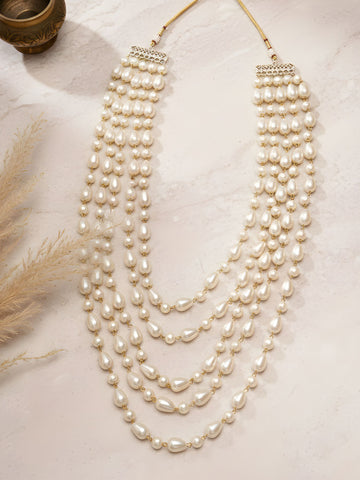 Karatcart Classic Multi Strand Drop White Pearl Maharaja Haar for Men