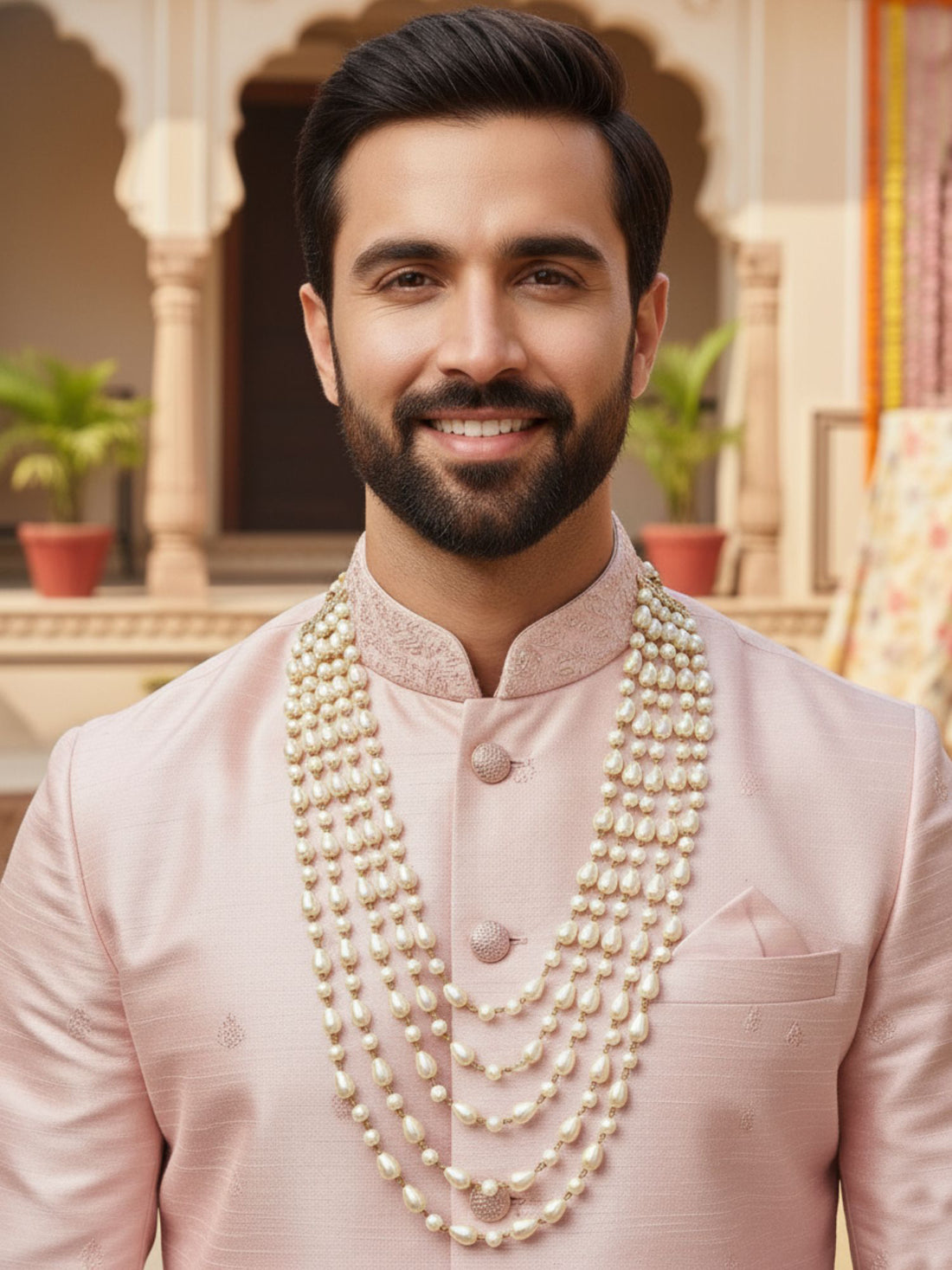 Karatcart Classic Multi Strand Drop White Pearl Maharaja Haar for Men