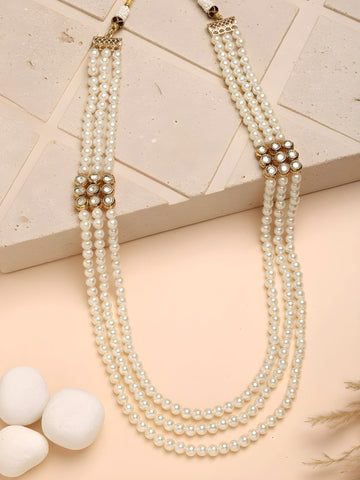 Karatcart Luxurious Polki Kundan White Pearl Maharaja Haar for Men