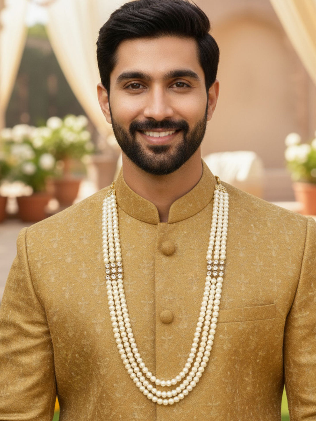 Karatcart Luxurious Polki Kundan White Pearl Maharaja Haar for Men