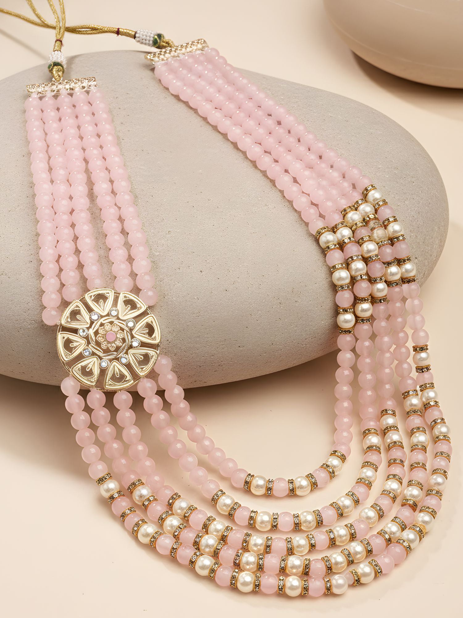 Karatcart Classic Floral Brooch Pink Moti Maharaja Haar for Men