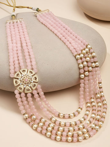 Karatcart Classic Floral Brooch Pink Moti Maharaja Haar for Men