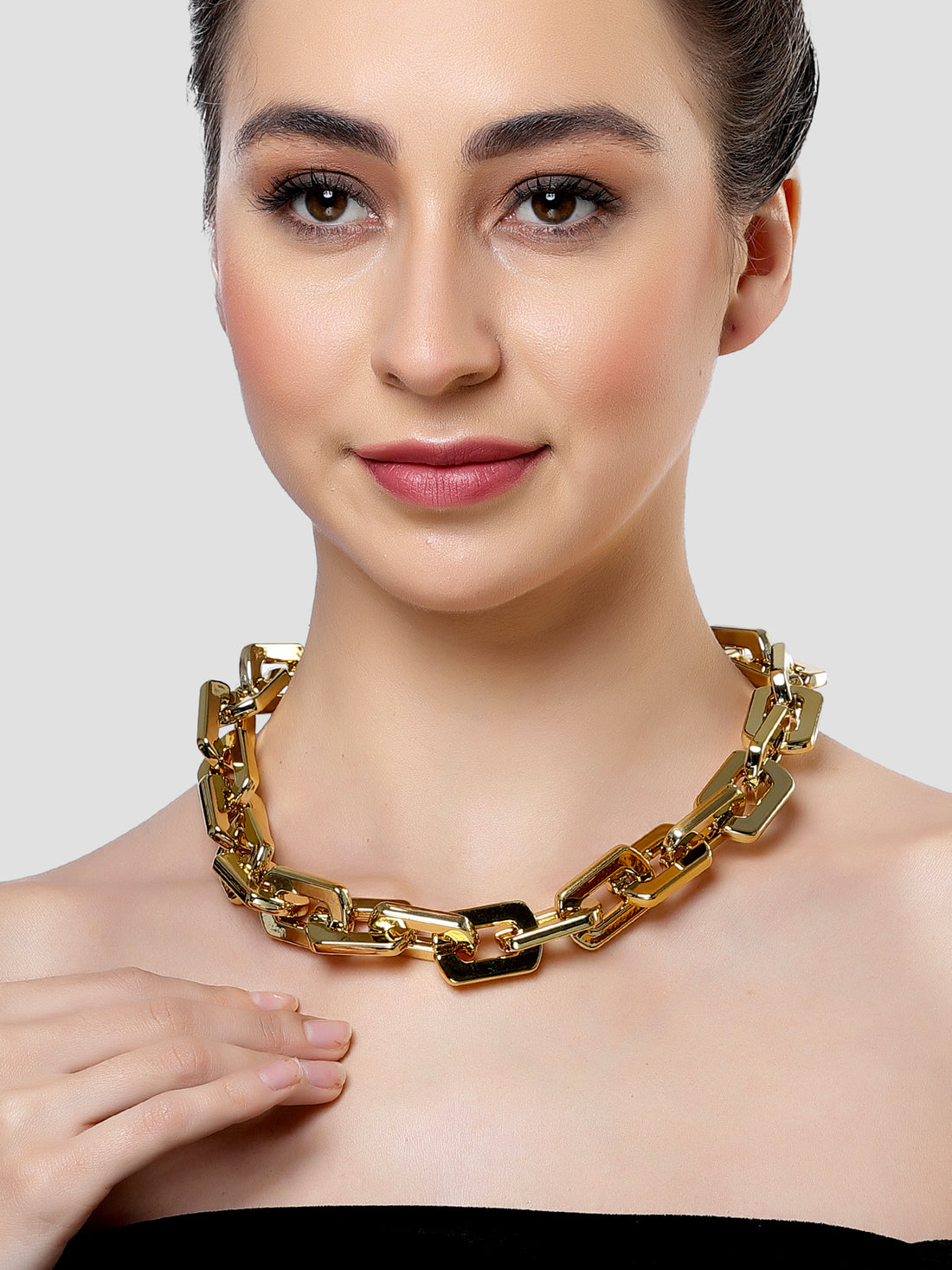 Bohey by KARATCART Big Chunky Gold Western Link Necklace for Women