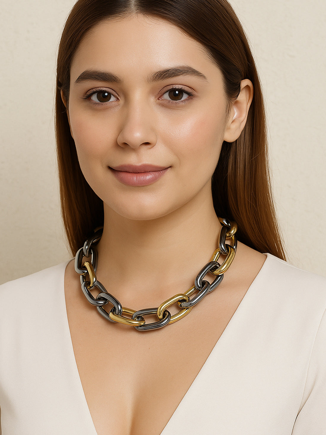 Bohey by KARATCART Gold Silver Black Chunky Western Link Necklace for Women