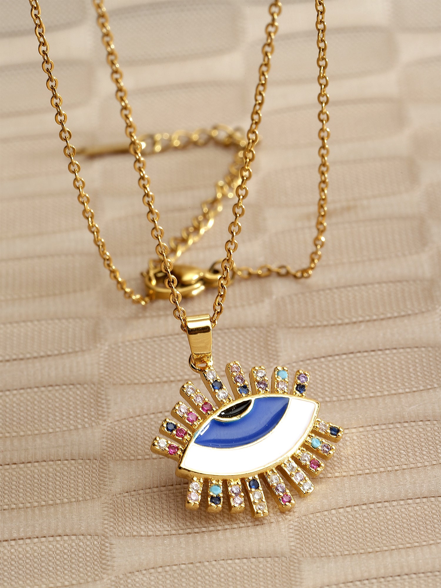 Bohey by KARATCART Gold Plated Multicolor Stone Studded Evil Eye Protection Pendant for Women