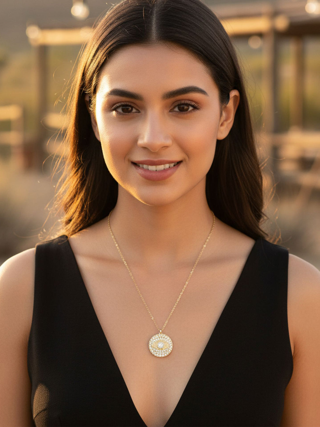 Bohey by KARATCART Gold Plated Cubic Zirconia Studded Evil Eye Pendant for Women