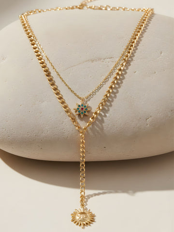 Bohey by KARATCART Gold Plated Sun and Star Multicharm Multilayered Chain Necklace for Women