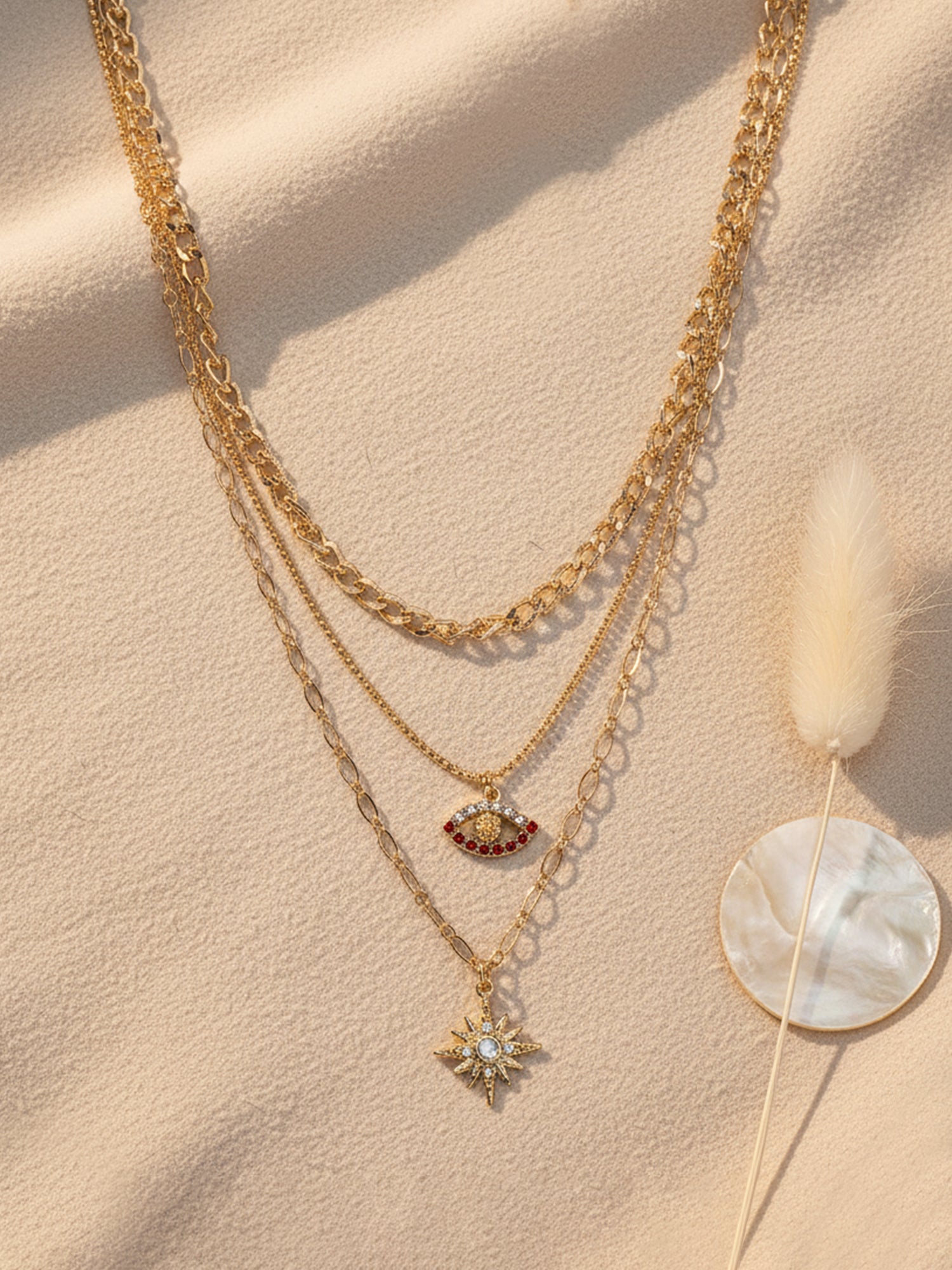 Bohey by KARATCART Gold Plated Eye and Star Multicharm Multilayered Chain Necklace for Women