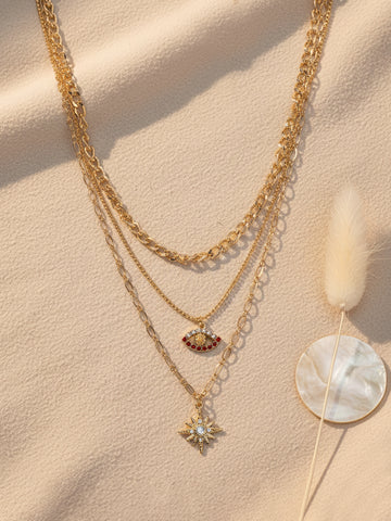 Bohey by KARATCART Gold Plated Eye and Star Multicharm Multilayered Chain Necklace for Women