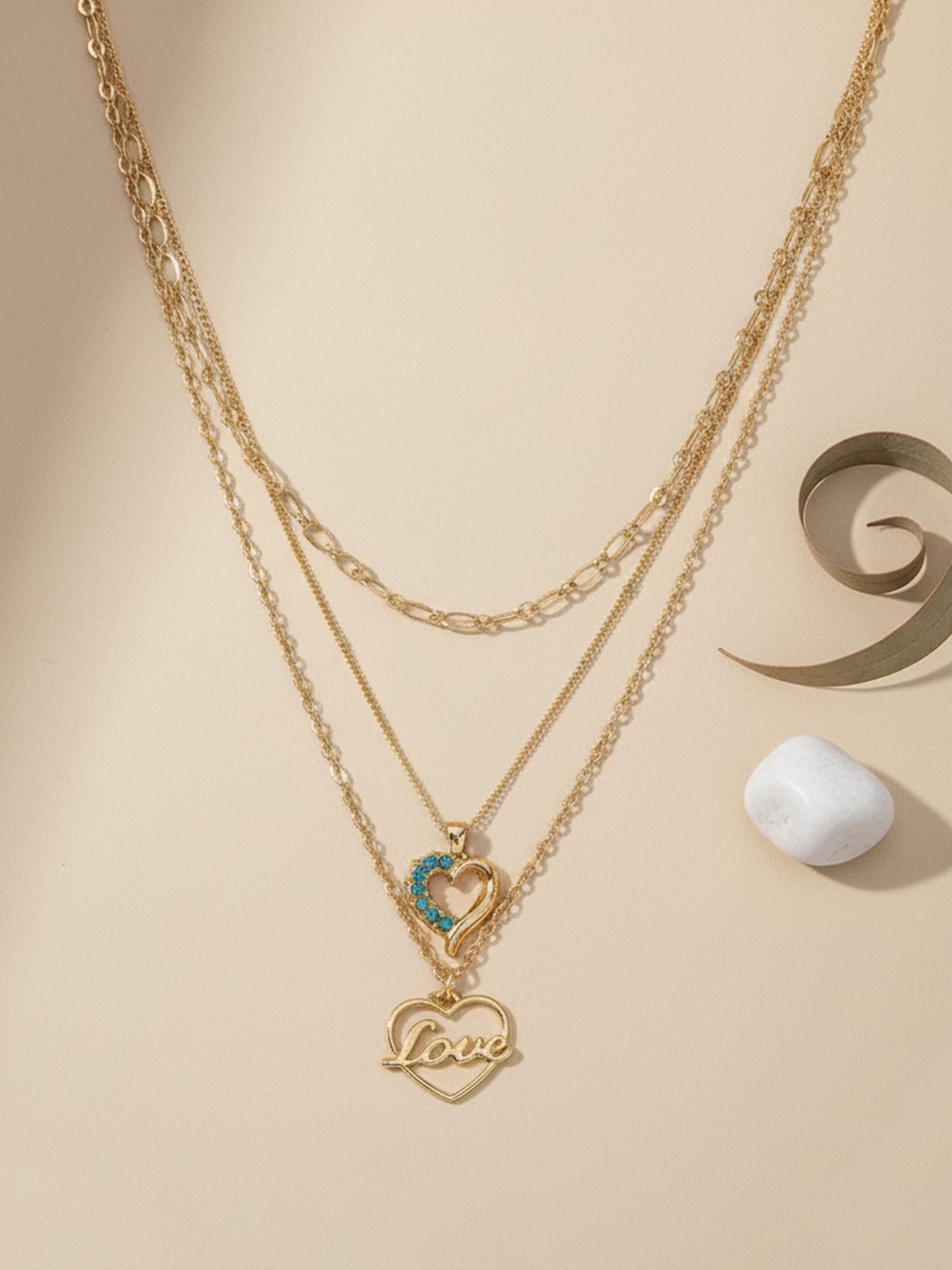 Bohey by KARATCART Gold Plated Love & Heart Shape Multicharm Multilayered Chain Necklace for Women