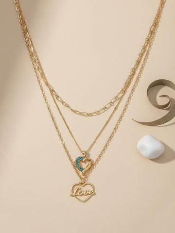 Bohey by KARATCART Gold Plated Love & Heart Shape Multicharm Multilayered Chain Necklace for Women