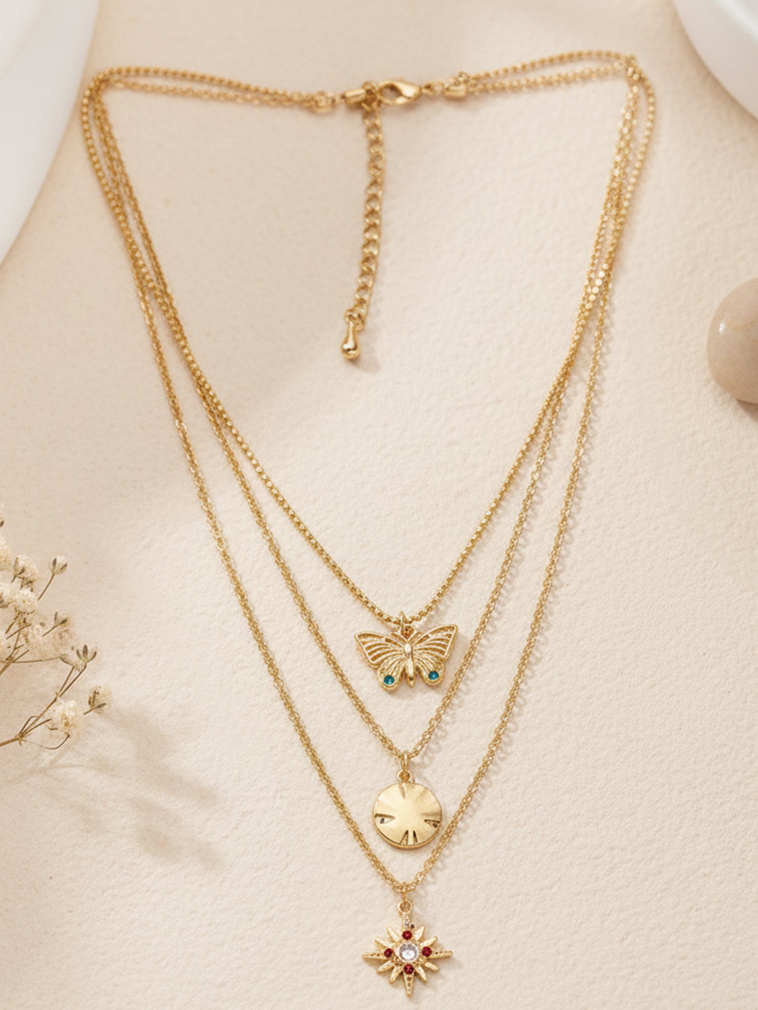 Bohey by KARATCART Gold Plated Butterfly and Star Multicharm Multilayered Chain Necklace for Women