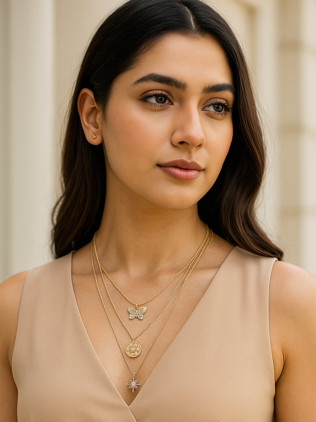 Bohey by KARATCART Gold Plated Butterfly and Star Multicharm Multilayered Chain Necklace for Women