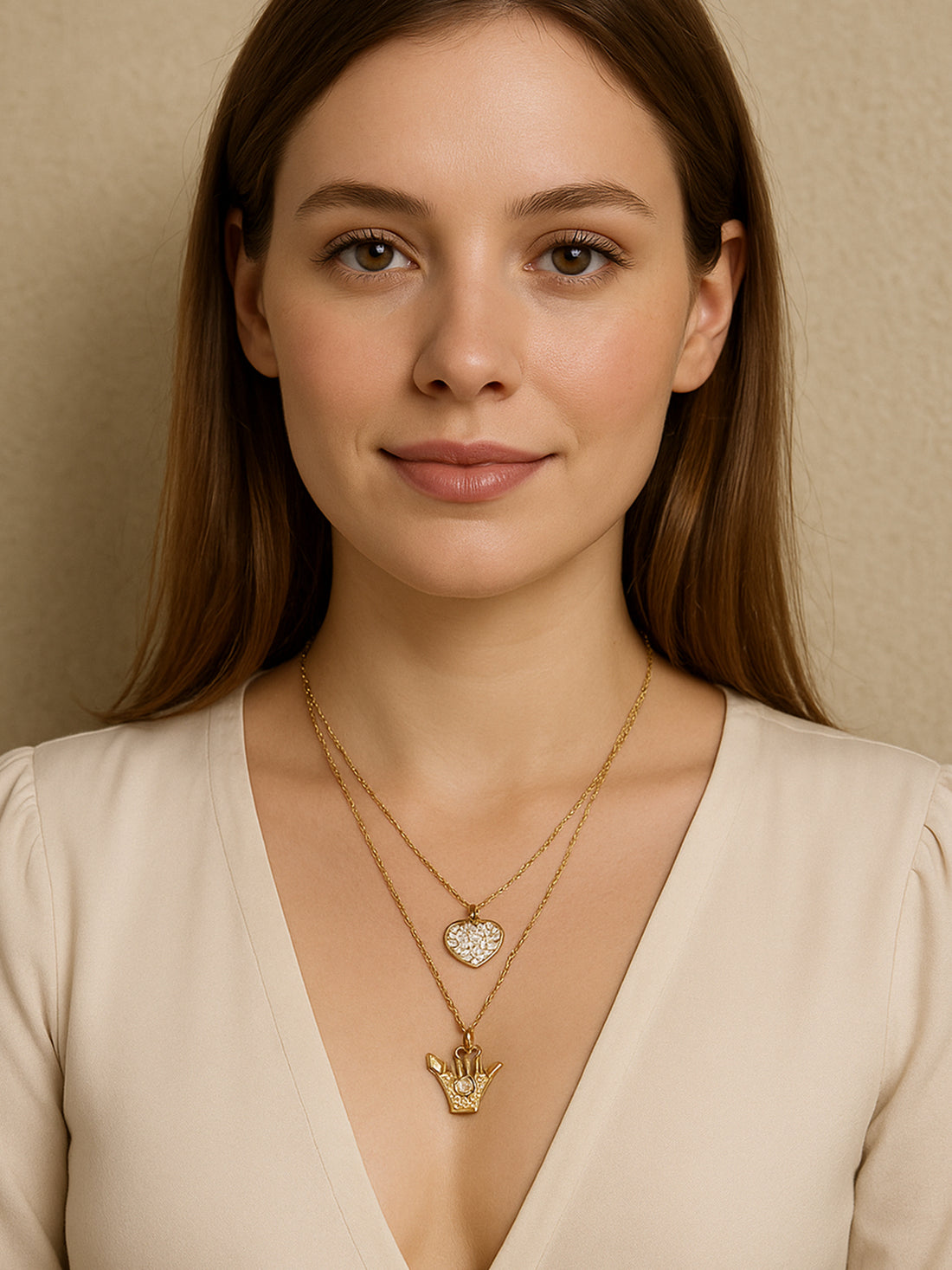 Bohey by KARATCART Gold Plated Heart and Hand Multicharm Multilayered Chain Necklace for Women