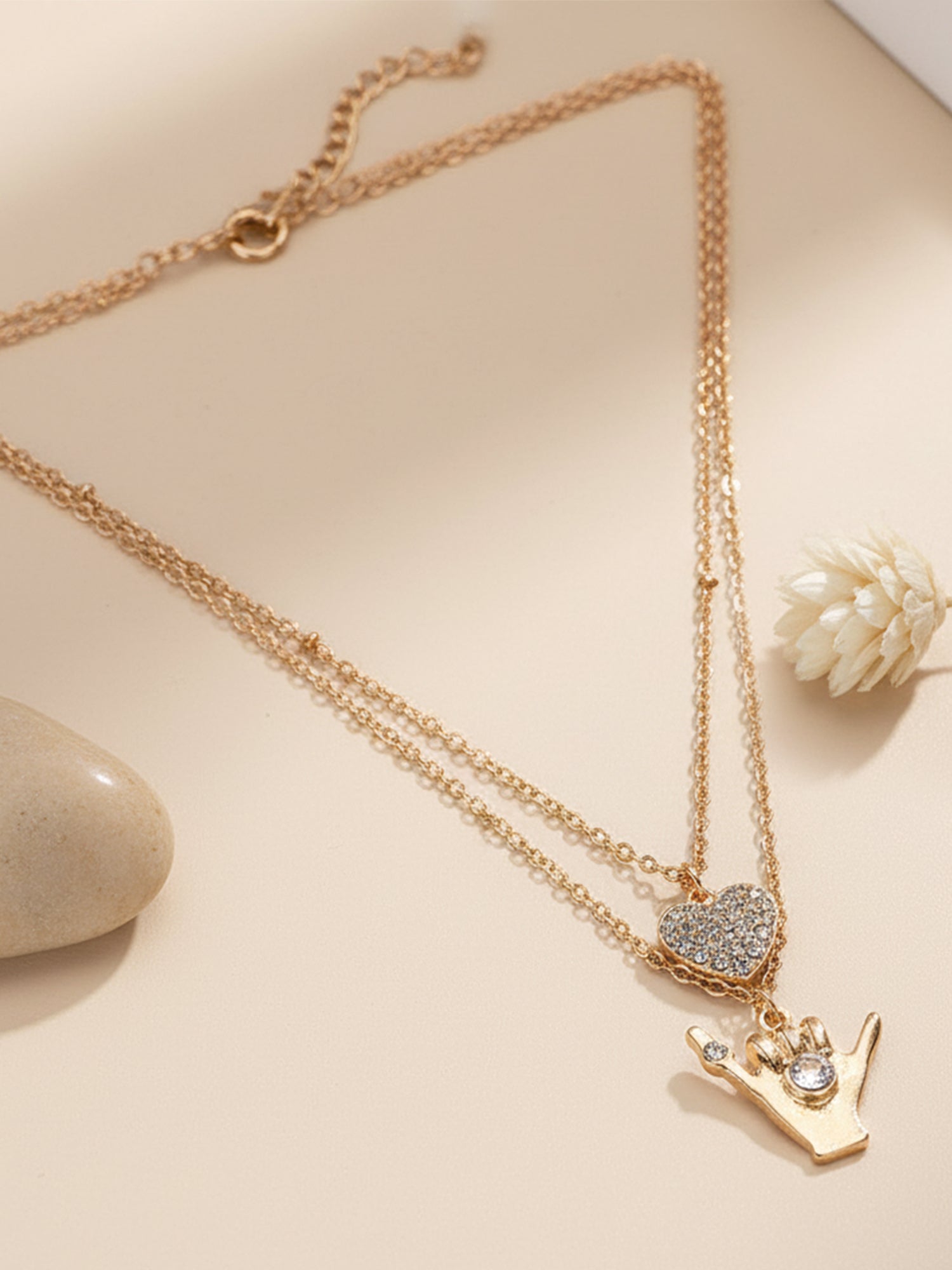 Bohey by KARATCART Gold Plated Heart and Hand Multicharm Multilayered Chain Necklace for Women