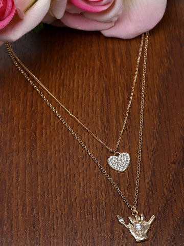 Bohey by KARATCART Gold Plated Heart and Hand Multicharm Multilayered Chain Necklace for Women