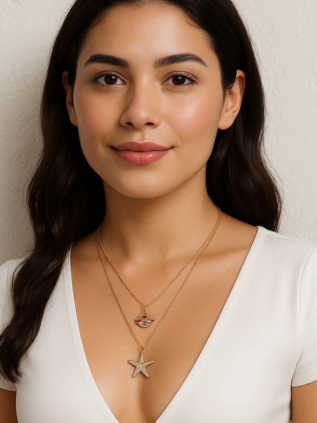 Bohey by KARATCART Gold Plated Star Fish and Star Multicharm Multilayered Chain Necklace for Women
