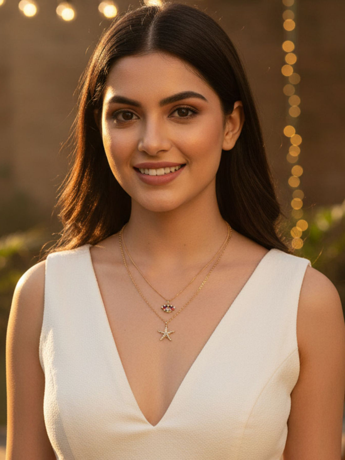 Bohey by KARATCART Gold Plated Star Fish and Star Multicharm Multilayered Chain Necklace for Women