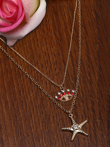 Bohey by KARATCART Gold Plated Star Fish and Star Multicharm Multilayered Chain Necklace for Women