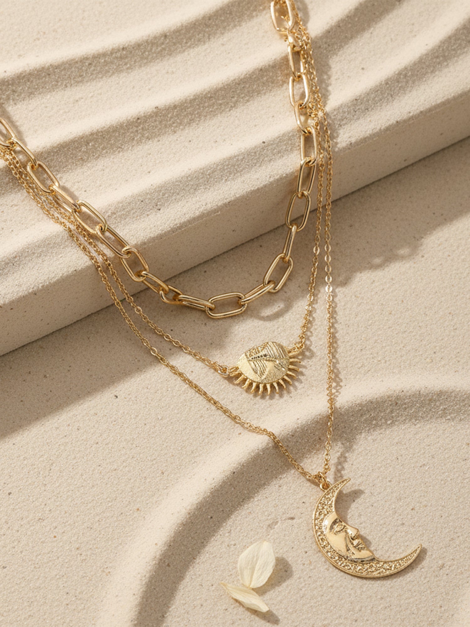 Bohey by KARATCART Gold Plated Half Sun and Moon Multicharm Multilayered Chain Necklace for Women