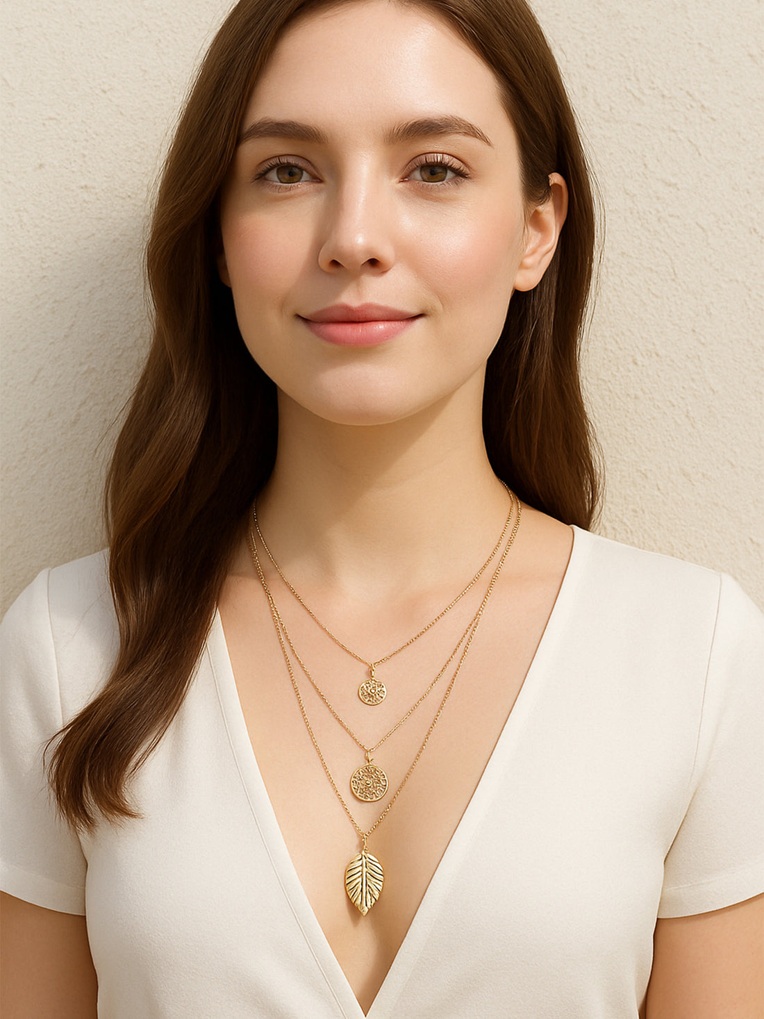 Bohey by KARATCART Gold Plated Leaf and Flower Multicharm Multilayered Chain Necklace for Women