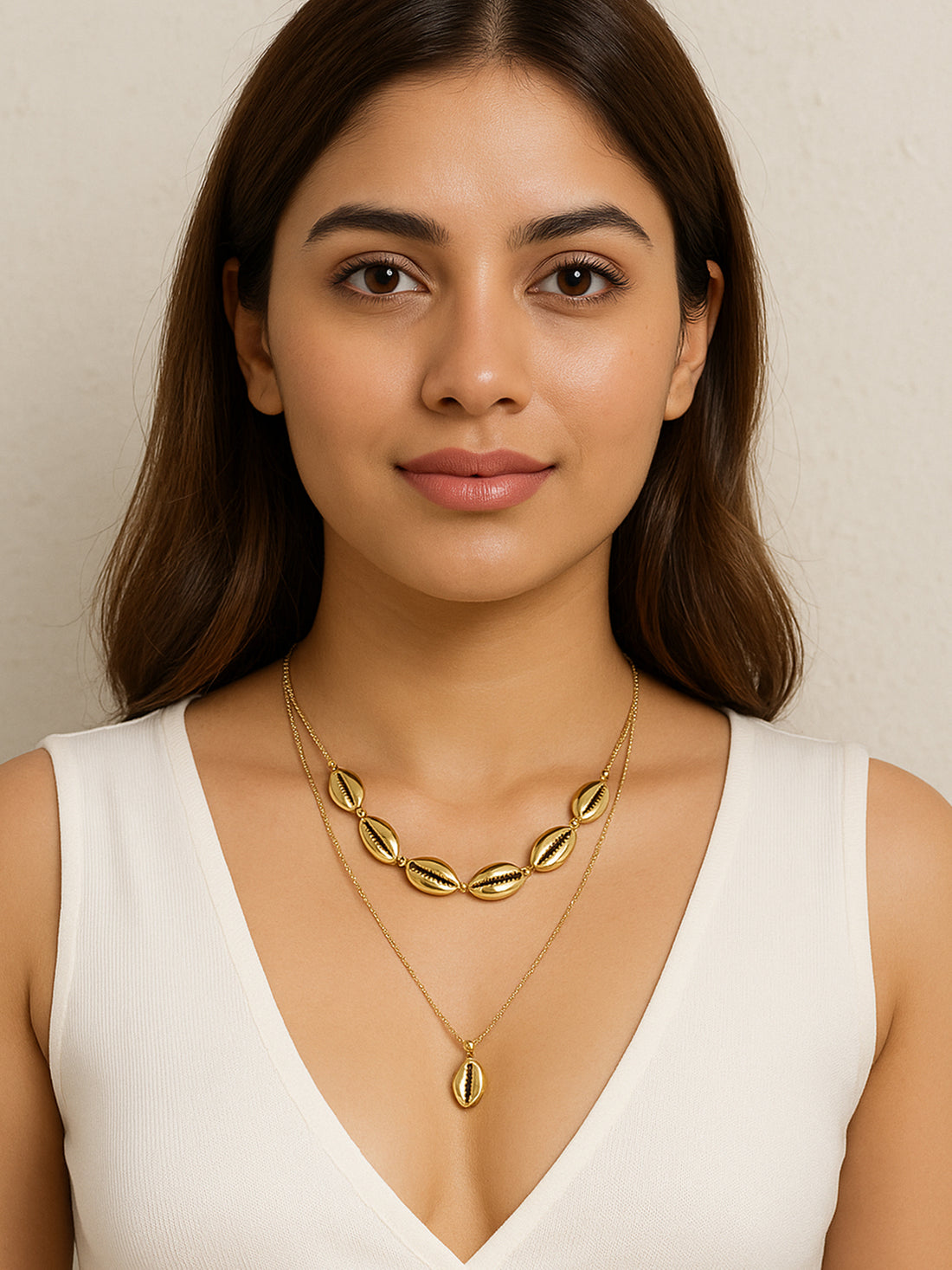 Bohey by KARATCART Gold Plated Cowrie Shell Multicharm Multilayered Chain Necklace for Women