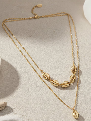 Bohey by KARATCART Gold Plated Cowrie Shell Multicharm Multilayered Chain Necklace for Women