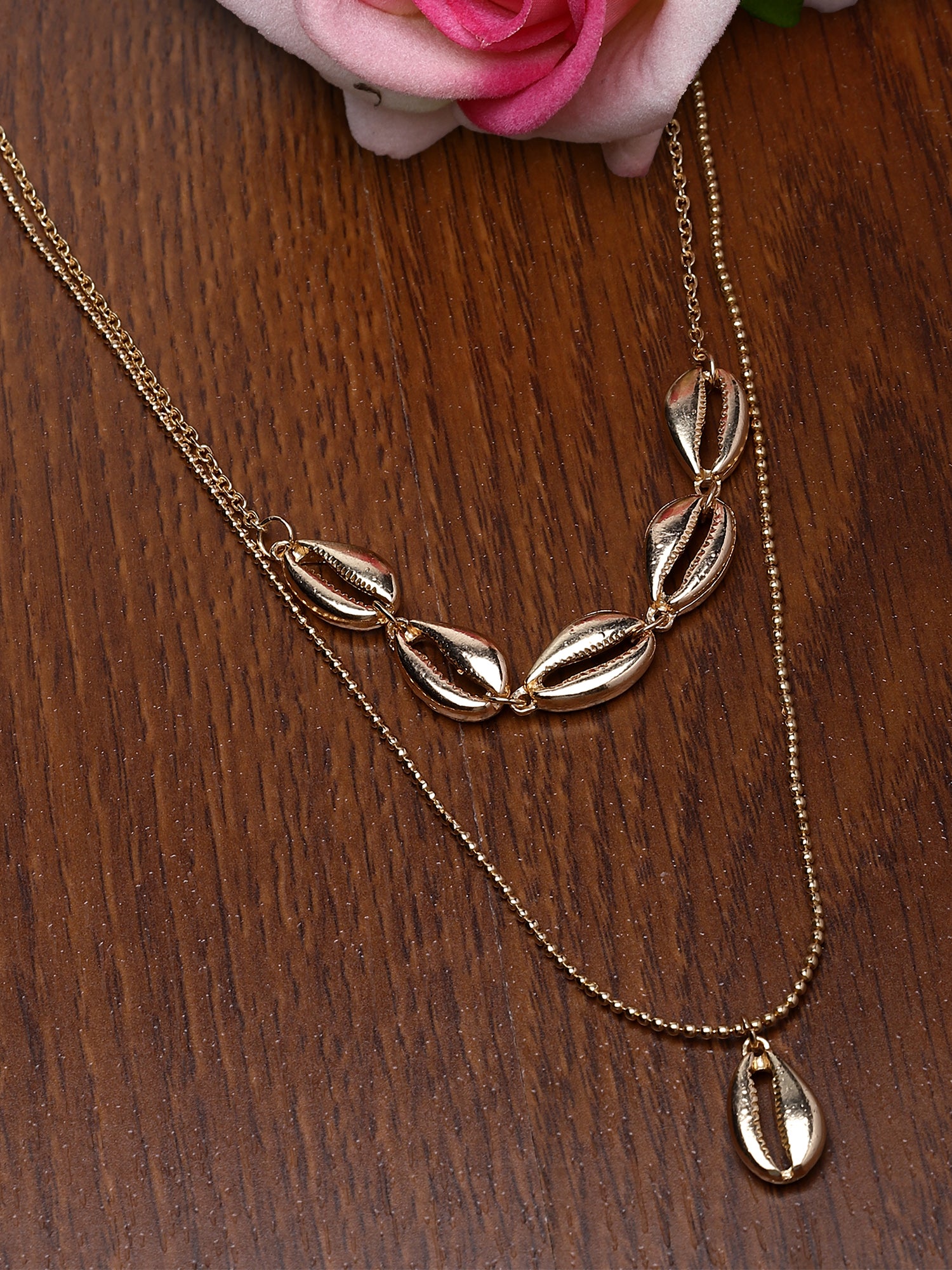 Bohey by KARATCART Gold Plated Cowrie Shell Multicharm Multilayered Chain Necklace for Women