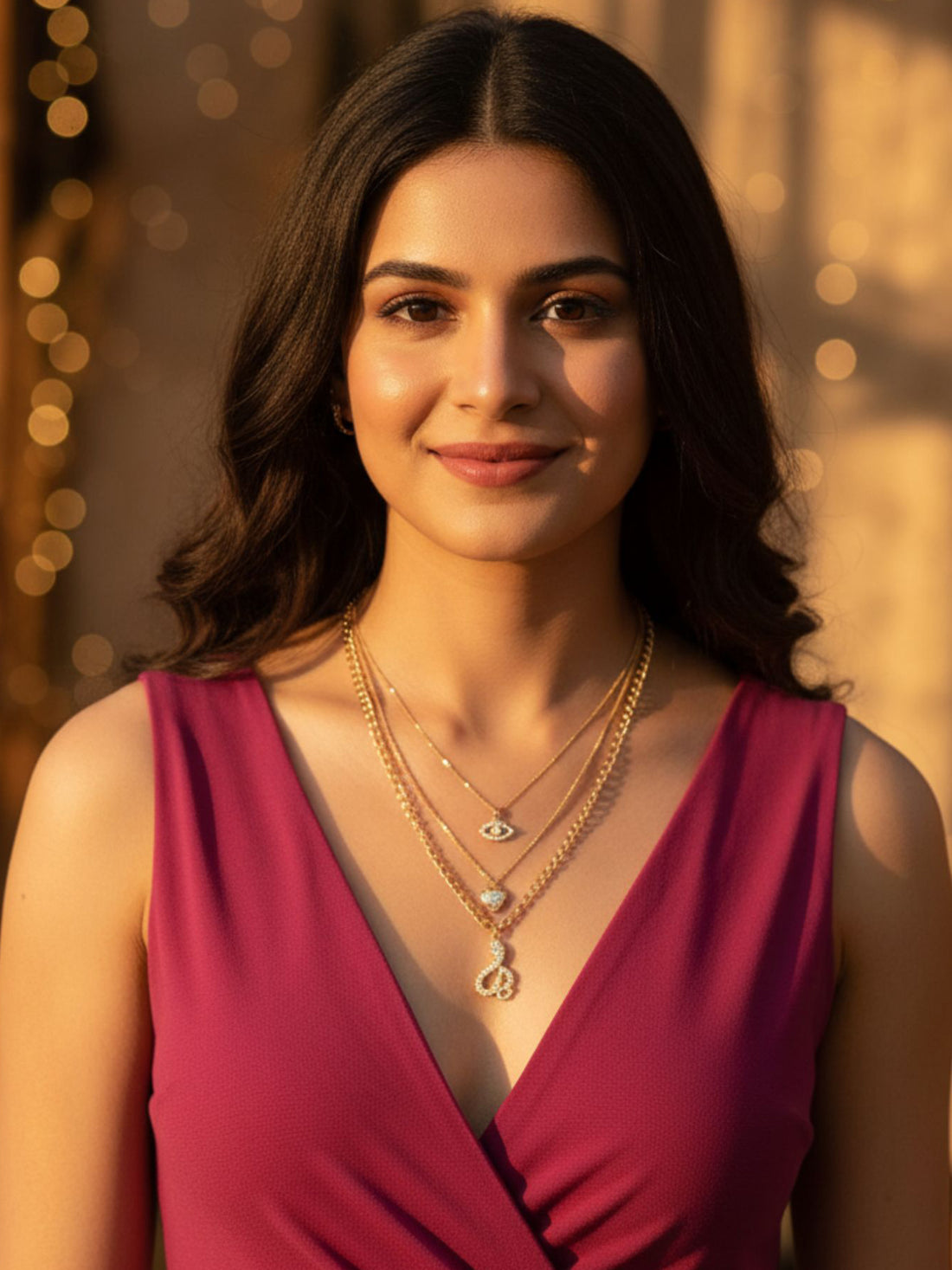 Bohey by KARATCART Gold Plated Snake and Heart Multicharm Multilayered Chain Necklace for Women