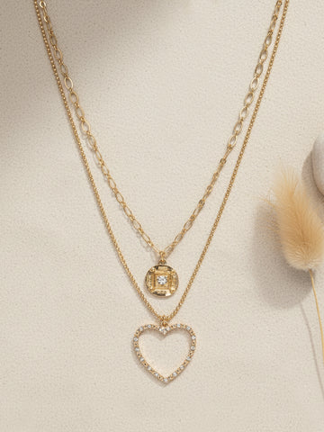 Bohey by KARATCART Gold Plated Heart Shape Multicharm Multilayered Chain Necklace for Women