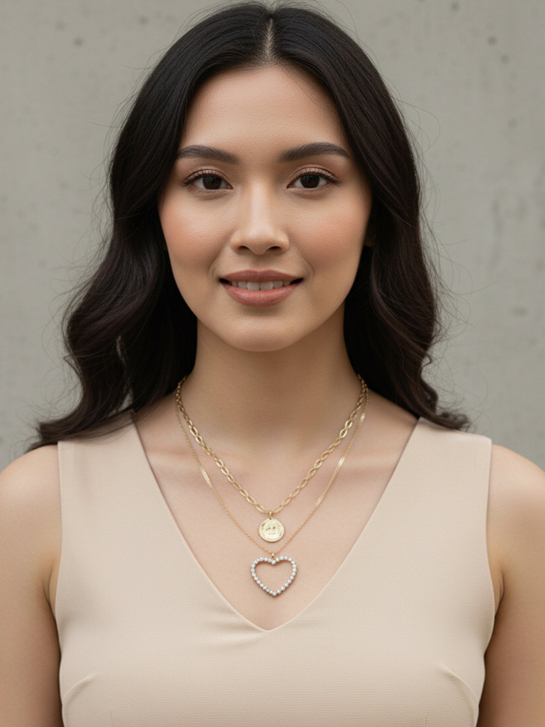 Bohey by KARATCART Gold Plated Heart Shape Multicharm Multilayered Chain Necklace for Women