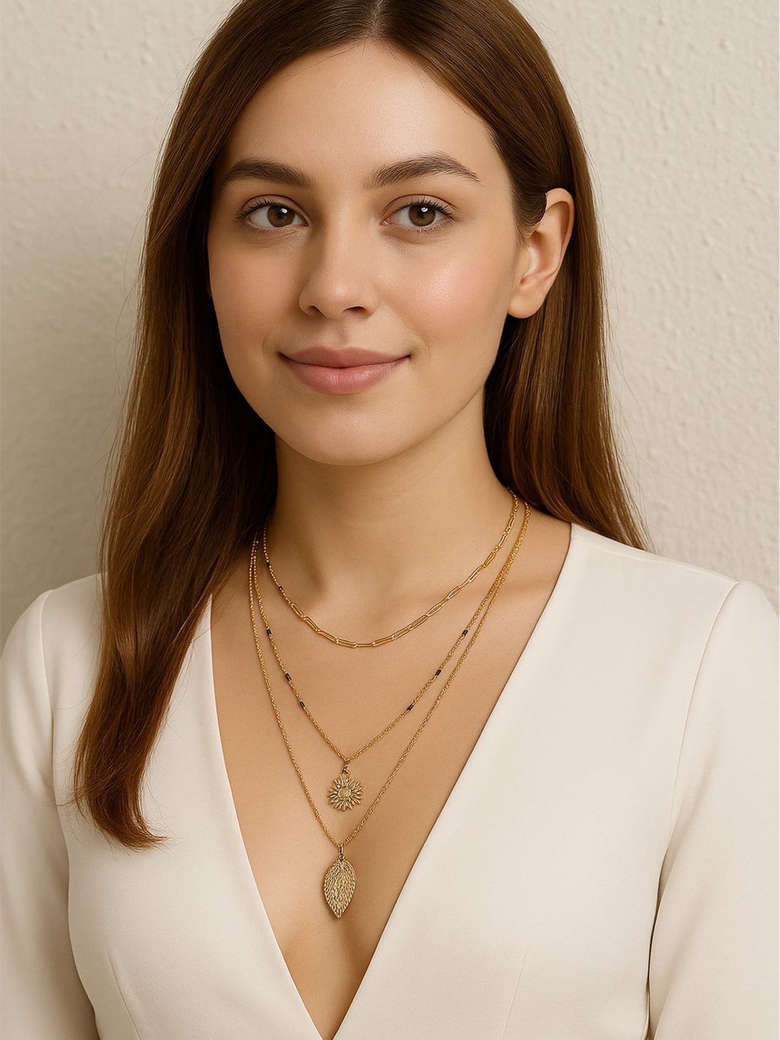 Bohey by KARATCART Gold Plated Sun and Leaf Multicharm Multilayered Chain Necklace for Women