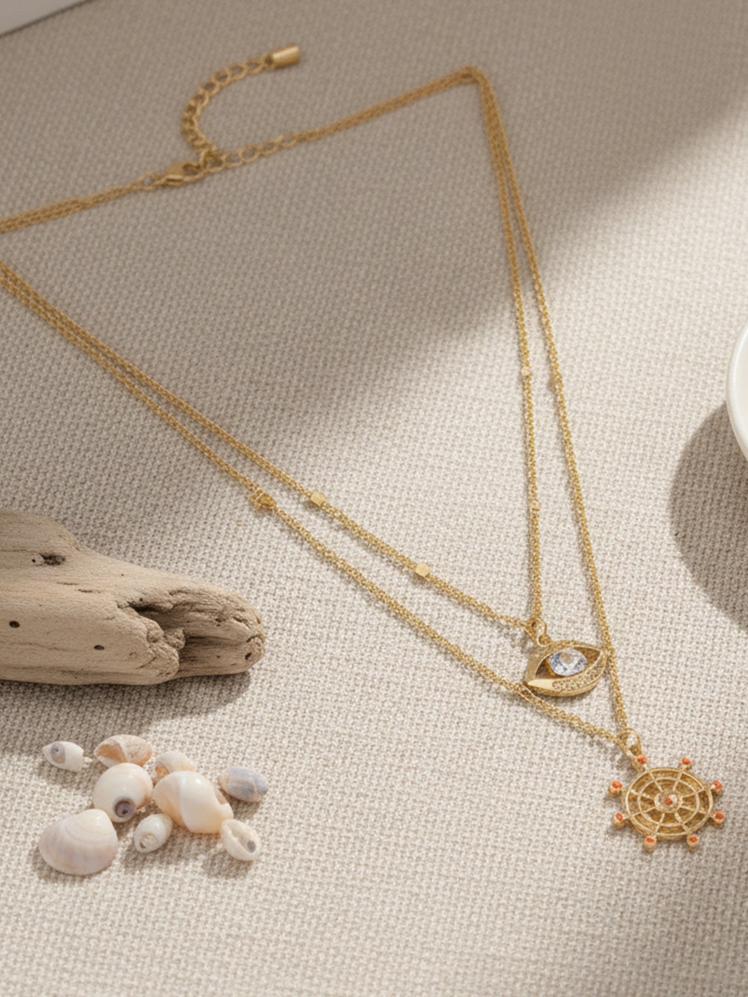 Bohey by KARATCART Gold Plated Crystal Eye and Ship Handle Multicharm Multilayered Chain Necklace for Women