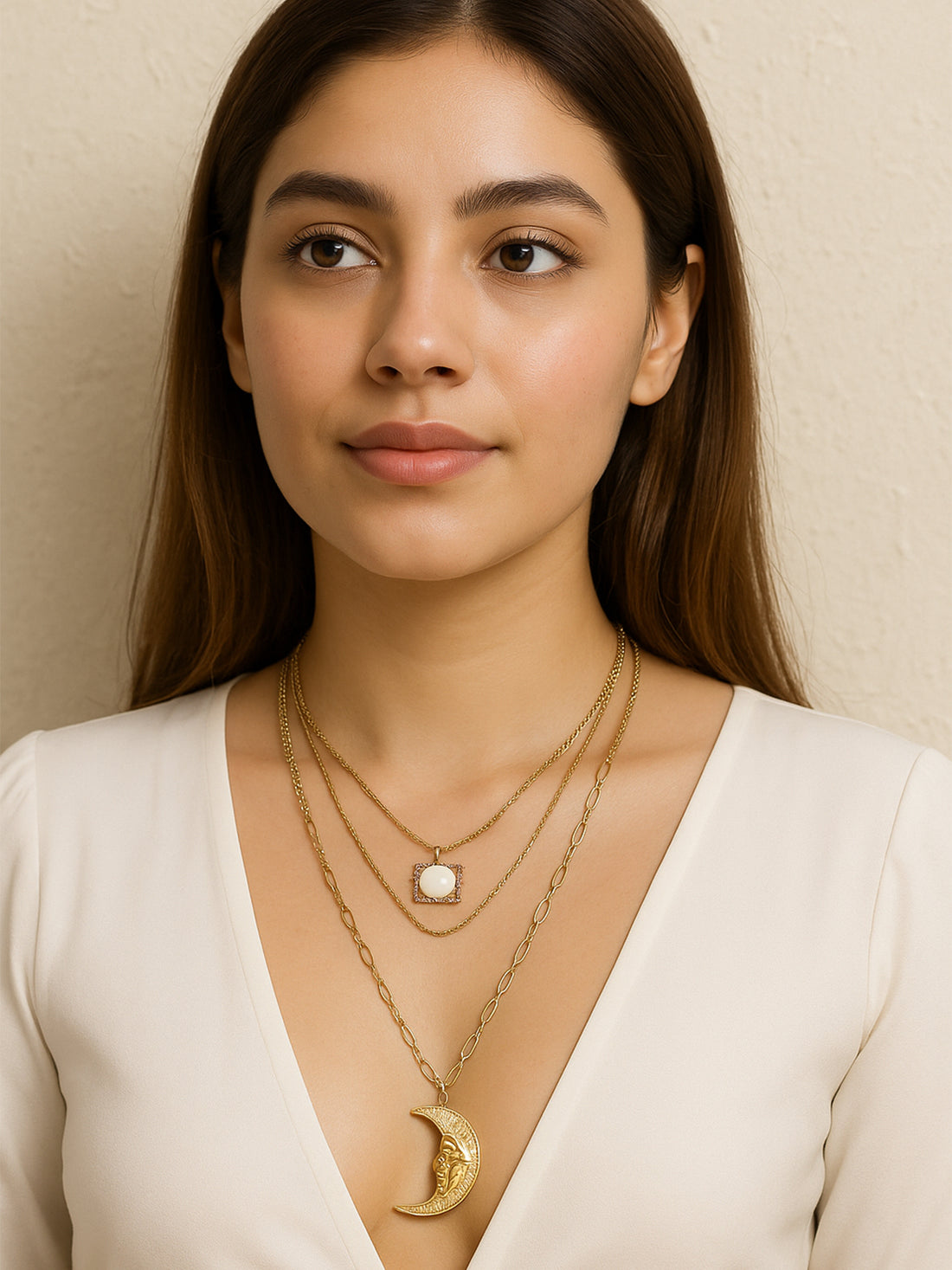 Bohey by KARATCART Gold Plated Half-Moon Multicharm Multilayered Chain Necklace for Women