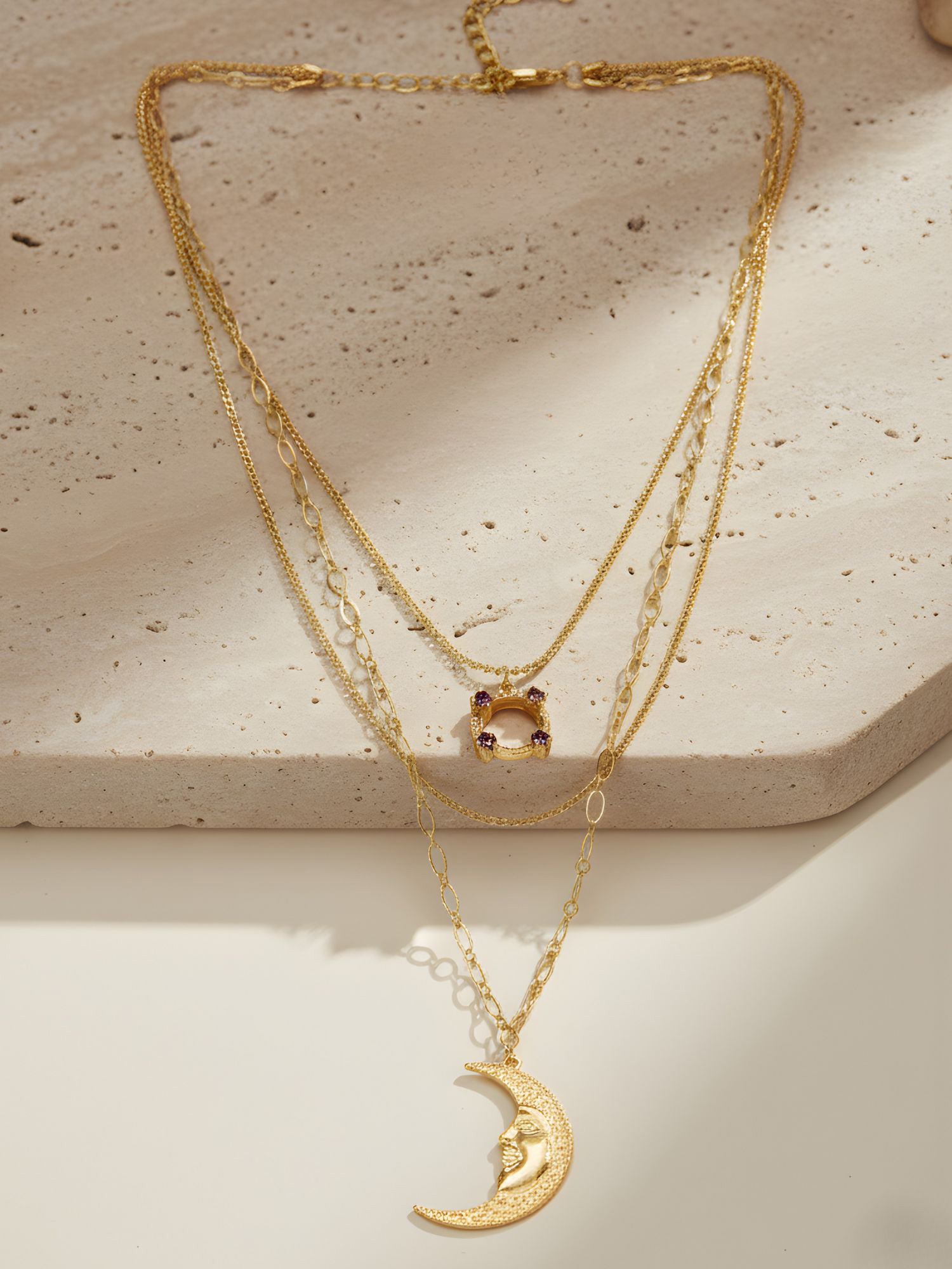 Bohey by KARATCART Gold Plated Half-Moon Multicharm Multilayered Chain Necklace for Women