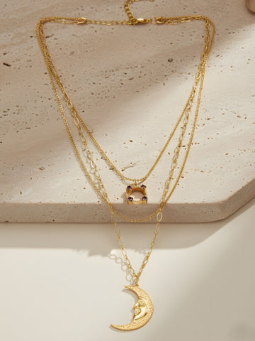 Bohey by KARATCART Gold Plated Half-Moon Multicharm Multilayered Chain Necklace for Women