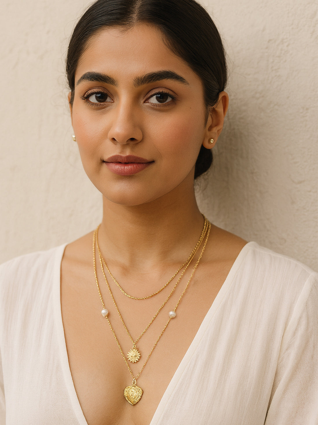 Bohey by KARATCART Gold Plated Heart and Sunflower Multicharm Multilayered Chain Necklace for Women