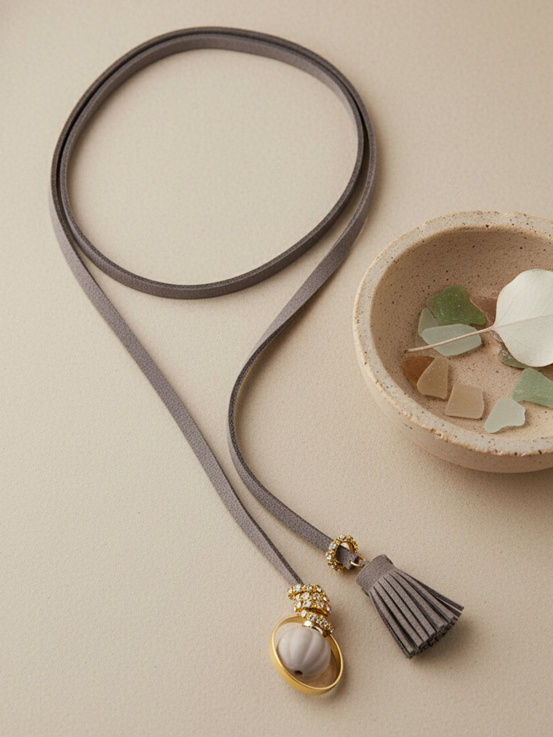 Grey Leather Wrap Around Scarf Necklace For Women