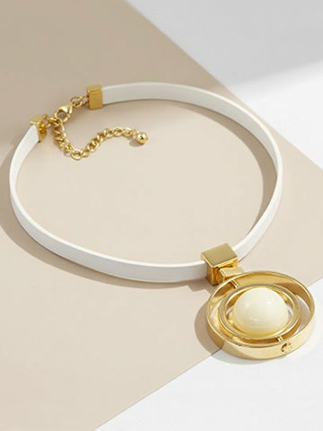 White Leather Heavy Concentric circles Pearl Necklace For Women