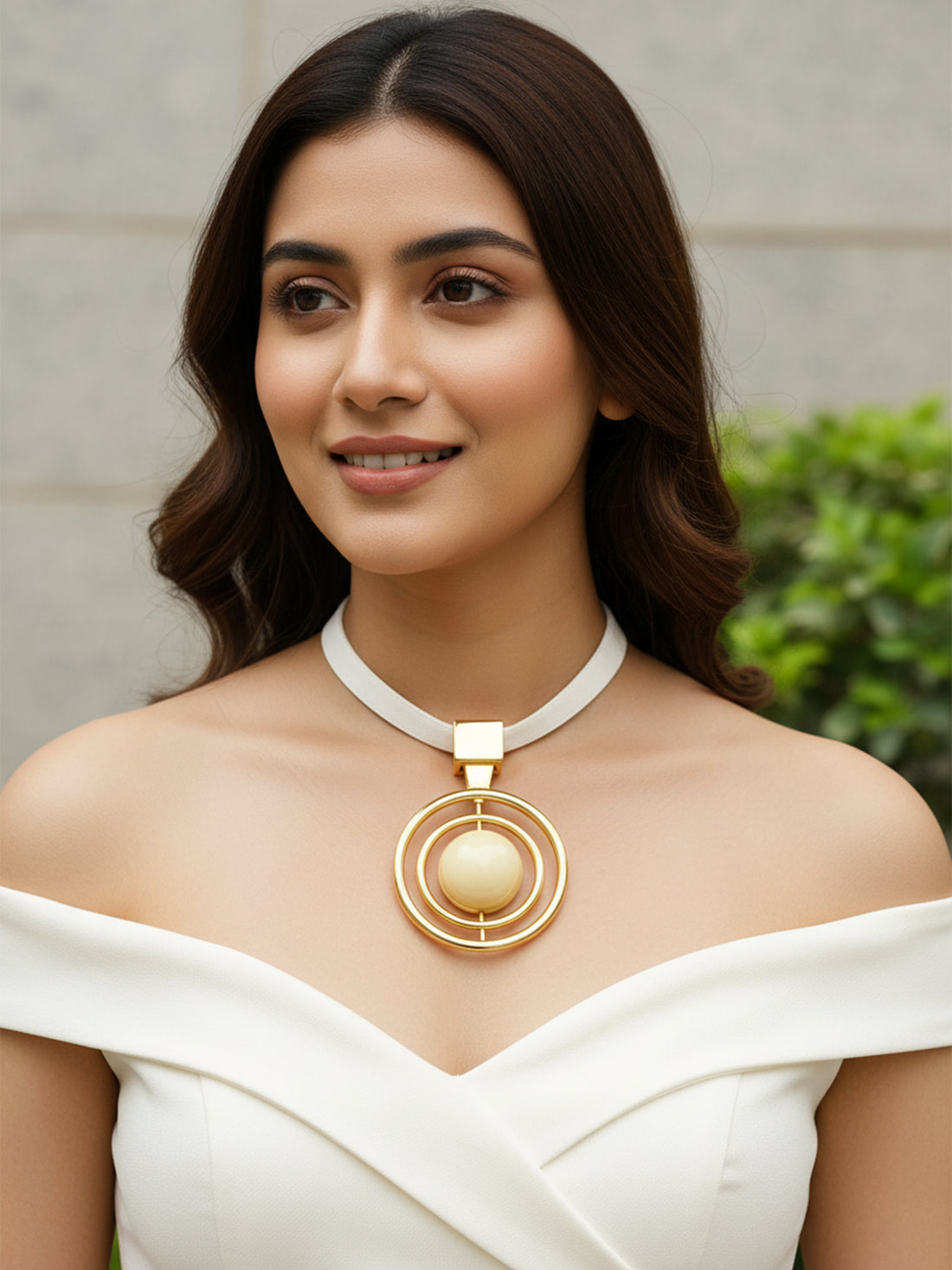 White Leather Heavy Concentric circles Pearl Necklace For Women