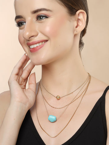 Bohey by KARATCART Gold-Plated Turquoise Multilayer Chain Necklace for Women