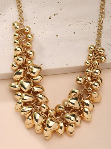 Bohey by KARATCART Gold-Plated Heart and Balls Studded Necklace for Women