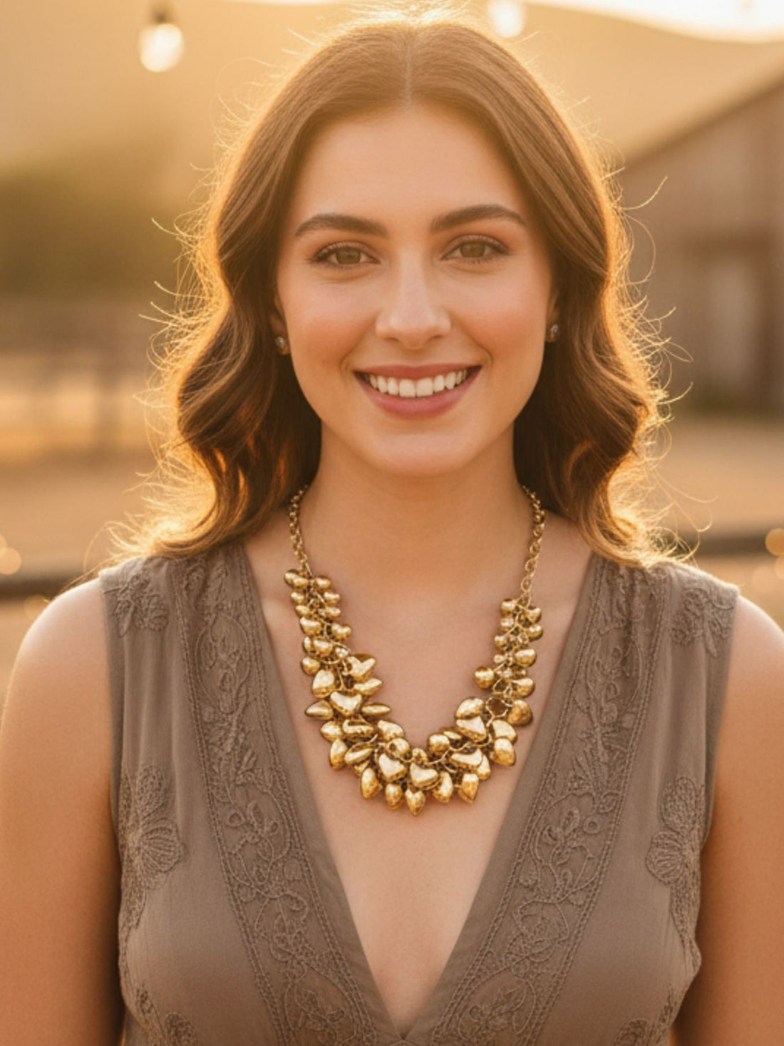 Bohey by KARATCART Gold-Plated Heart and Balls Studded Necklace for Women