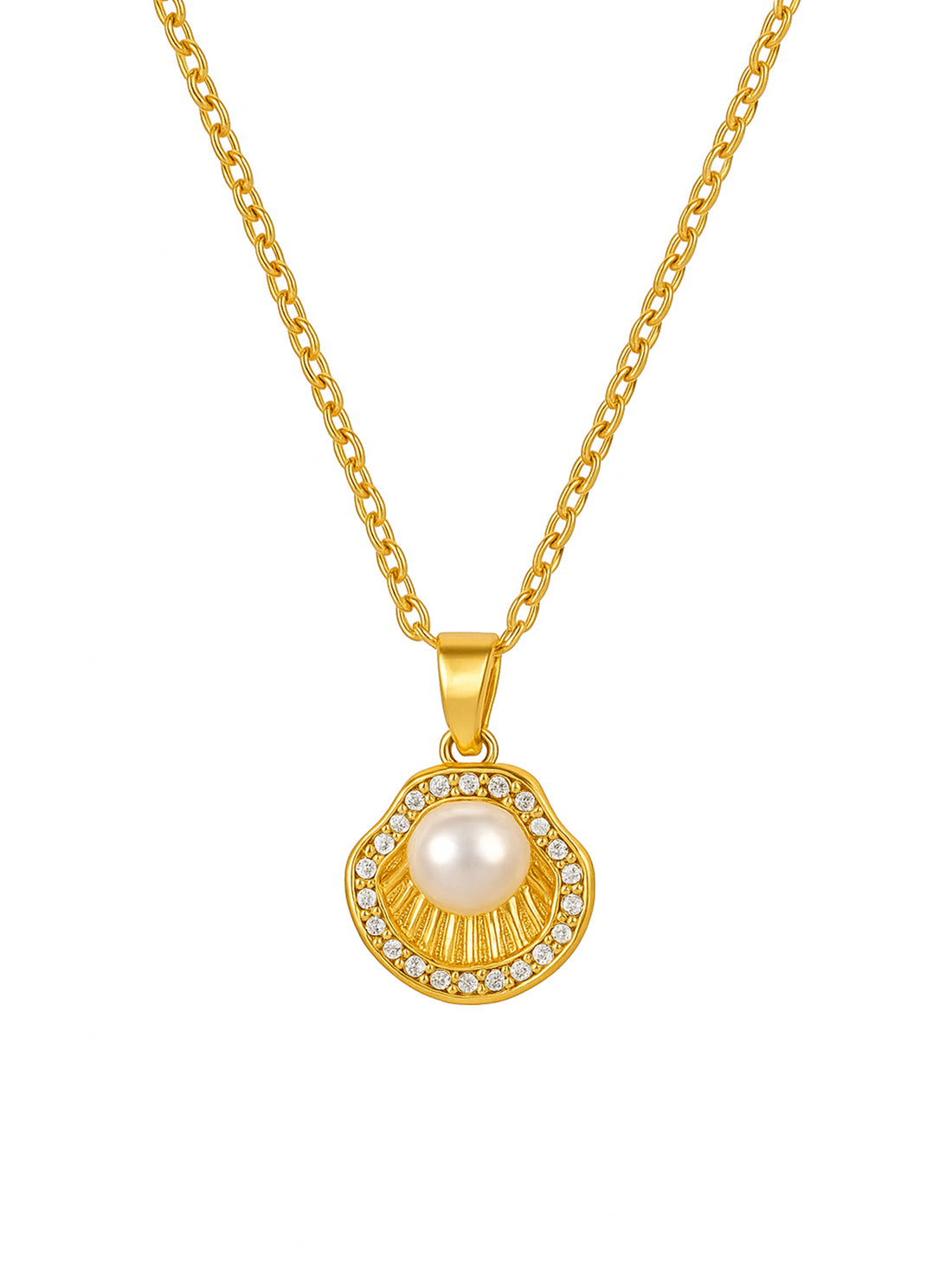 Bohey by KARATCART Delicate Seashell Inspired Gold Pearl Pendant for Women